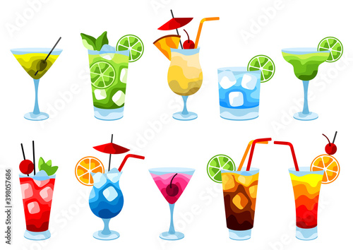 Alcohol cocktails icon set.