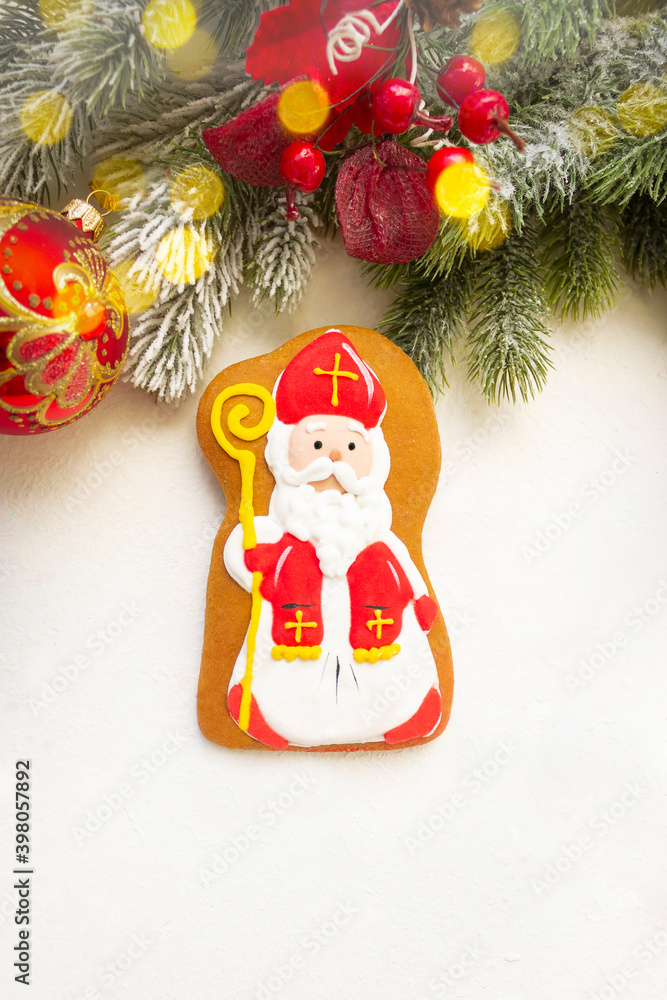Gingerbread Cookies In The Shape Of Santa Claus. Handmade cookies, for Christmas and New year stock photo