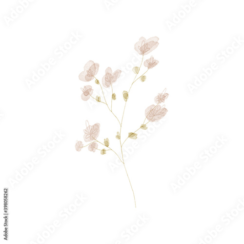 Delicate translucent summer petal flower bud. Textural digital art watercolor. Print for design packaging products brand  wallpaper  postcards  beauty business  sticker  wrapping paper  fabric