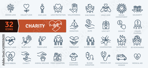 Charity Icons Pack. Thin line icons set. Flat icon collection set. Simple vector icons