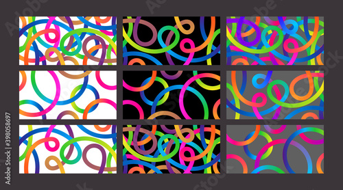 Bright Vector Set of Backgrounds with Colorful Abstract Lines. Vibrant Illustration for Banners, Cards and Posters.