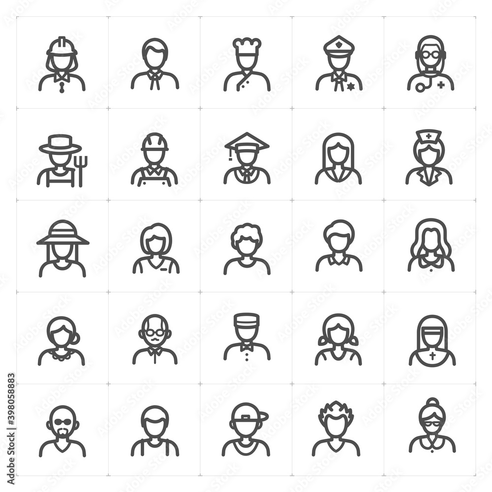 Icon set - Avatar and People icon outline stroke vector illustration on white background Icon set - Avatar and People icon outline stroke vector illustration on white background
