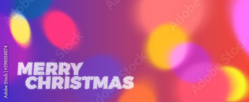 Merry Christmas Banner with Bokeh Lights. Abstract Blurred Texture for New Year Greetings, Celebrations and Carnivals. Rainbow Colored Banner Design.
