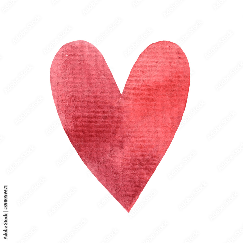 Heart hand drawn watercolor illustration isolated on white background. Love symbol, valentine's day.