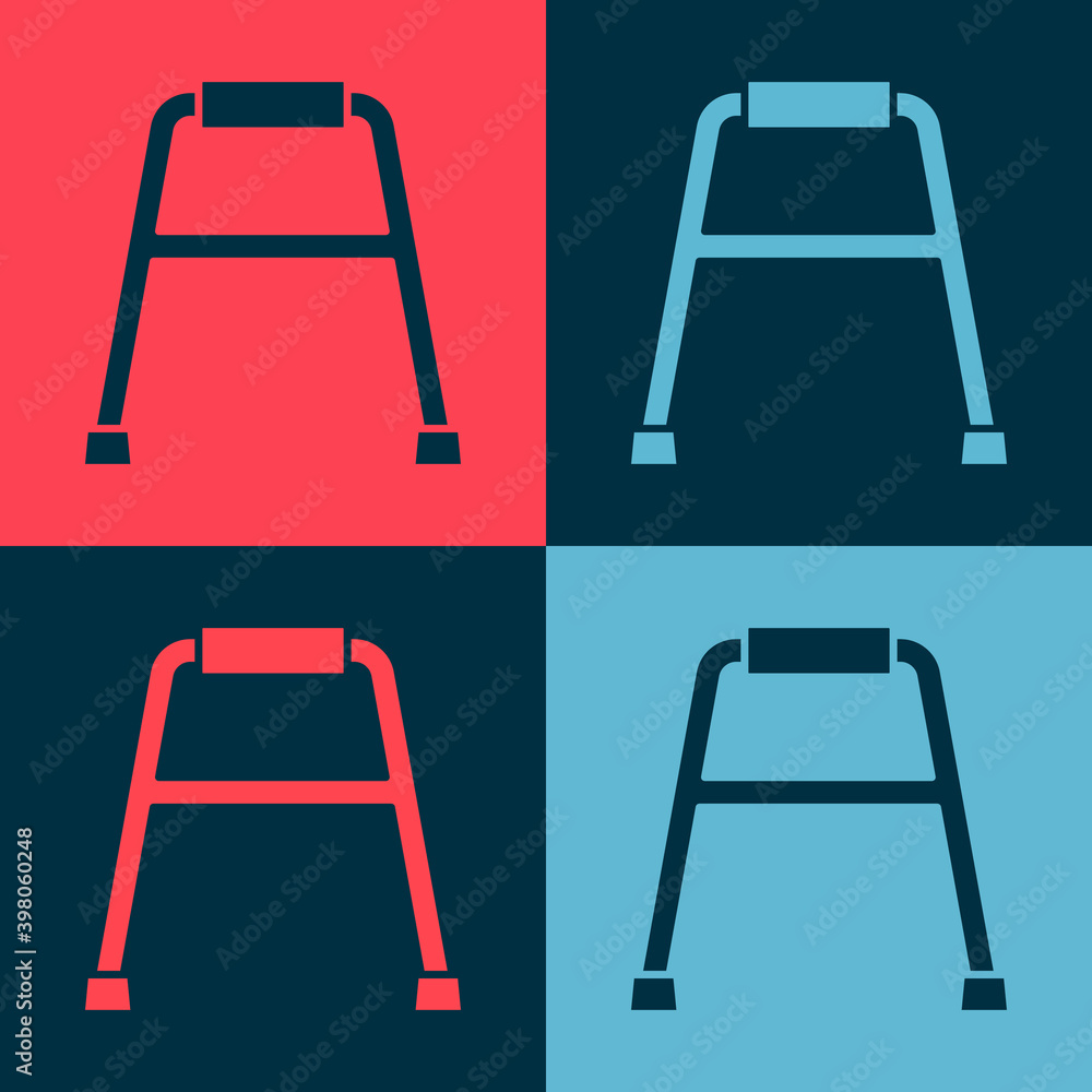 Pop art Walker for disabled person icon isolated on color background. Vector. Pop art Walker for disabled person icon isolated on color background. Vector.