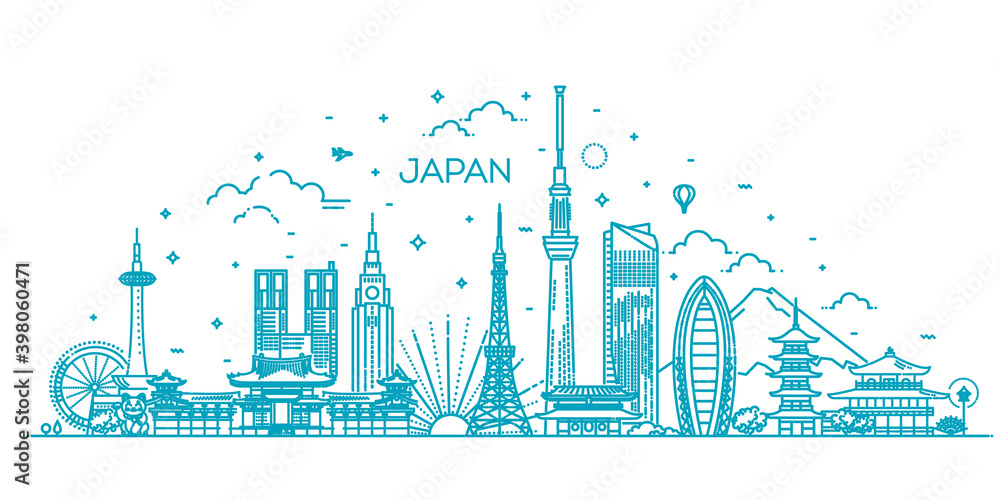 Japan vacation icons set. Vector icons