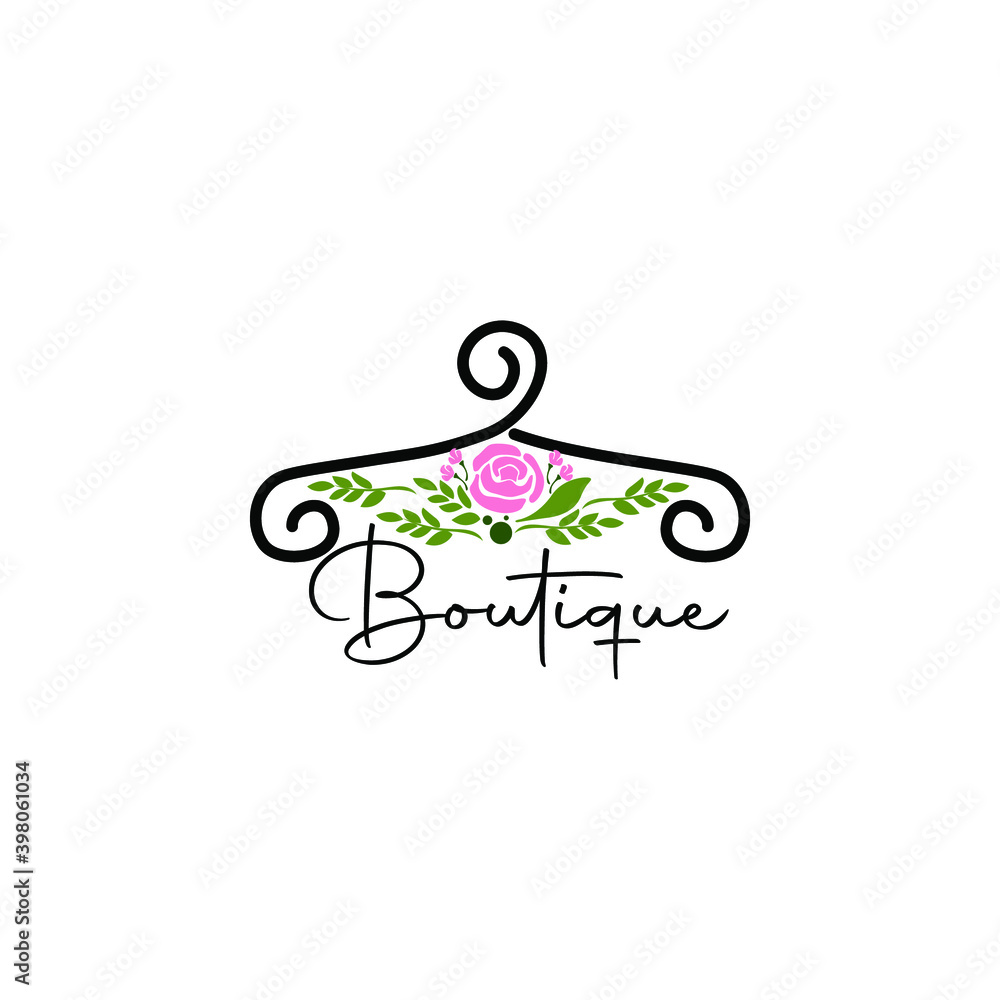 Coat hanger concept with flowers for a boutique logo template. Coat hanger concept with flowers for a boutique logo template.