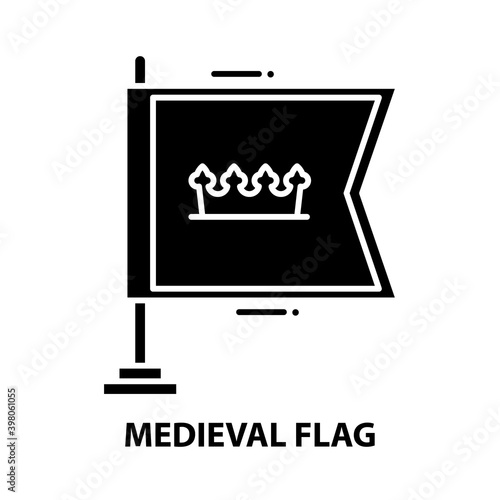 medieval flag icon, black vector sign with editable strokes, concept illustration