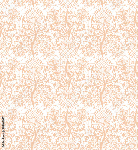 Seamless orange lace background with floral pattern