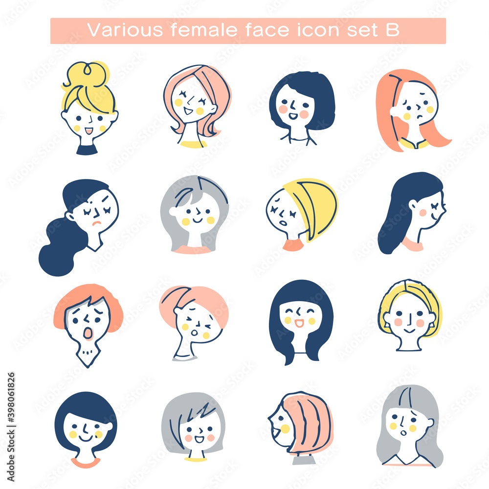 さまざまな女性の顔アイコン セット さまざまな女性の顔アイコン セット