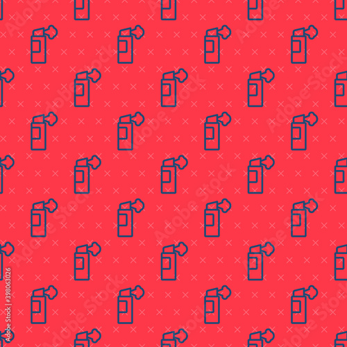 Blue line Pepper spray icon isolated seamless pattern on red background. OC gas. Capsicum self defense aerosol. Vector.