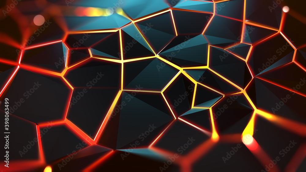 Breaks and cracks on the surface. Connection structure. Scientific, futuristic, triangular, polygonal background. Wallpaper 3D illustration. Business Technology Breaks and cracks on the surface. Connection structure. Scientific, futuristic, triangular, polygonal background. Wallpaper 3D illustration. Business Technology