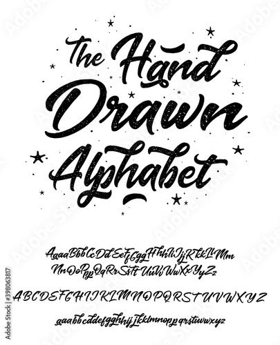Vector hand drawn alphabet isolated on white background. Brush painted letters. Decorative artistic font. Black letters.