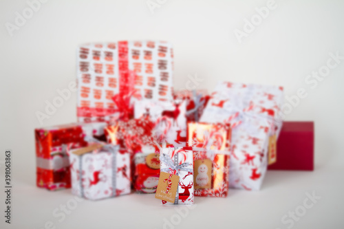 Group of christmas presents insolated in white