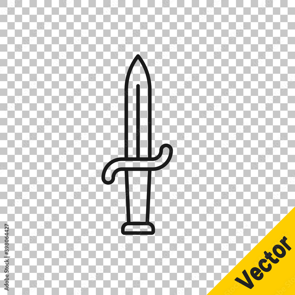 Black line Dagger icon isolated on transparent background. Knife icon. Sword with sharp blade. Vector.