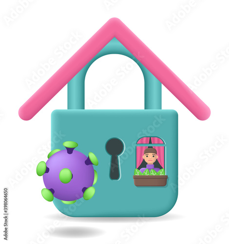 Stay at home concept. Lockdown. Quarantine. 3D vector illustration.