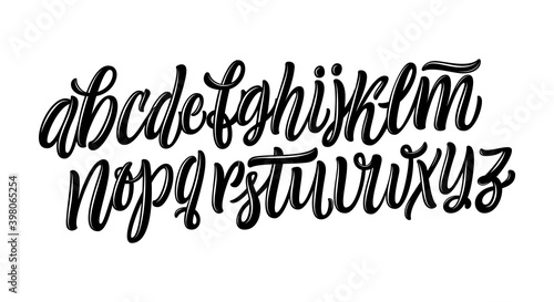 Vector hand drawn alphabet isolated on white background. Brush painted letters. Decorative artistic font. Black letters.