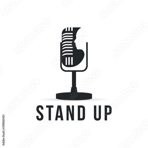 Stand Up Comedy logo design, Face Microphone logo icon