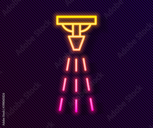 Glowing neon line Fire sprinkler system icon isolated on black background. Sprinkler, fire extinguisher solid icon. Vector.