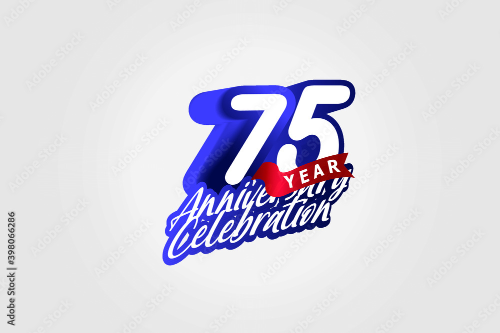 75 year anniversary, Italic Style with ribbon celebration logotype. Simple Blue color design isolated on Grey background - vector 75 year anniversary, Italic Style with ribbon celebration logotype. Simple Blue color design isolated on Grey background - vector
