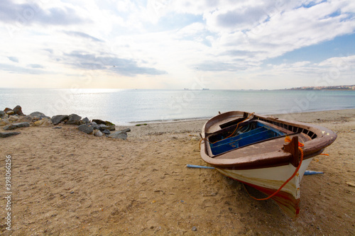 istanbul in avcılar on the beach and fishing boats waiting on the sidelines photo