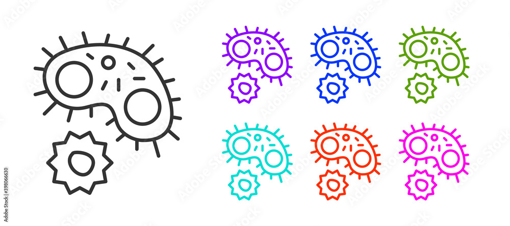 Black line Virus icon isolated on white background. Corona virus 2019-nCoV. Bacteria and germs, cell cancer, microbe, fungi. Set icons colorful. Vector.