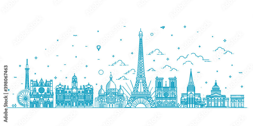 France vector skyline with panorama