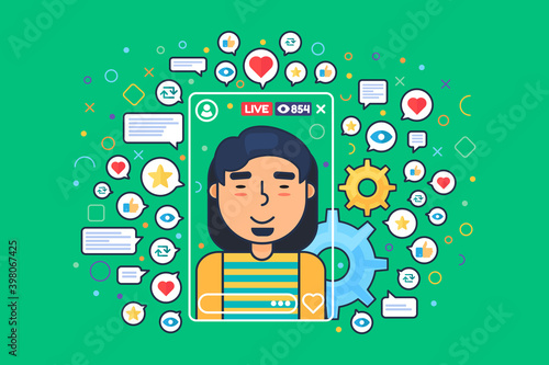 Asian male streamer vector cartoon character
