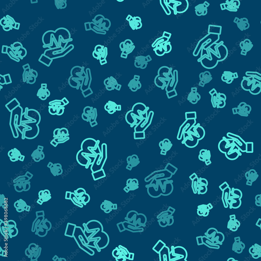 Green line Heart rate icon isolated seamless pattern on blue background. Heartbeat sign. Heart pulse icon. Cardiogram icon. Vector. Green line Heart rate icon isolated seamless pattern on blue background. Heartbeat sign. Heart pulse icon. Cardiogram icon. Vector.