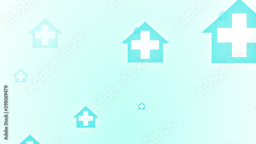 Medical health blue green cross on home pattern background. Abstract banners with prevent virus infection and healthcare stay home concept.