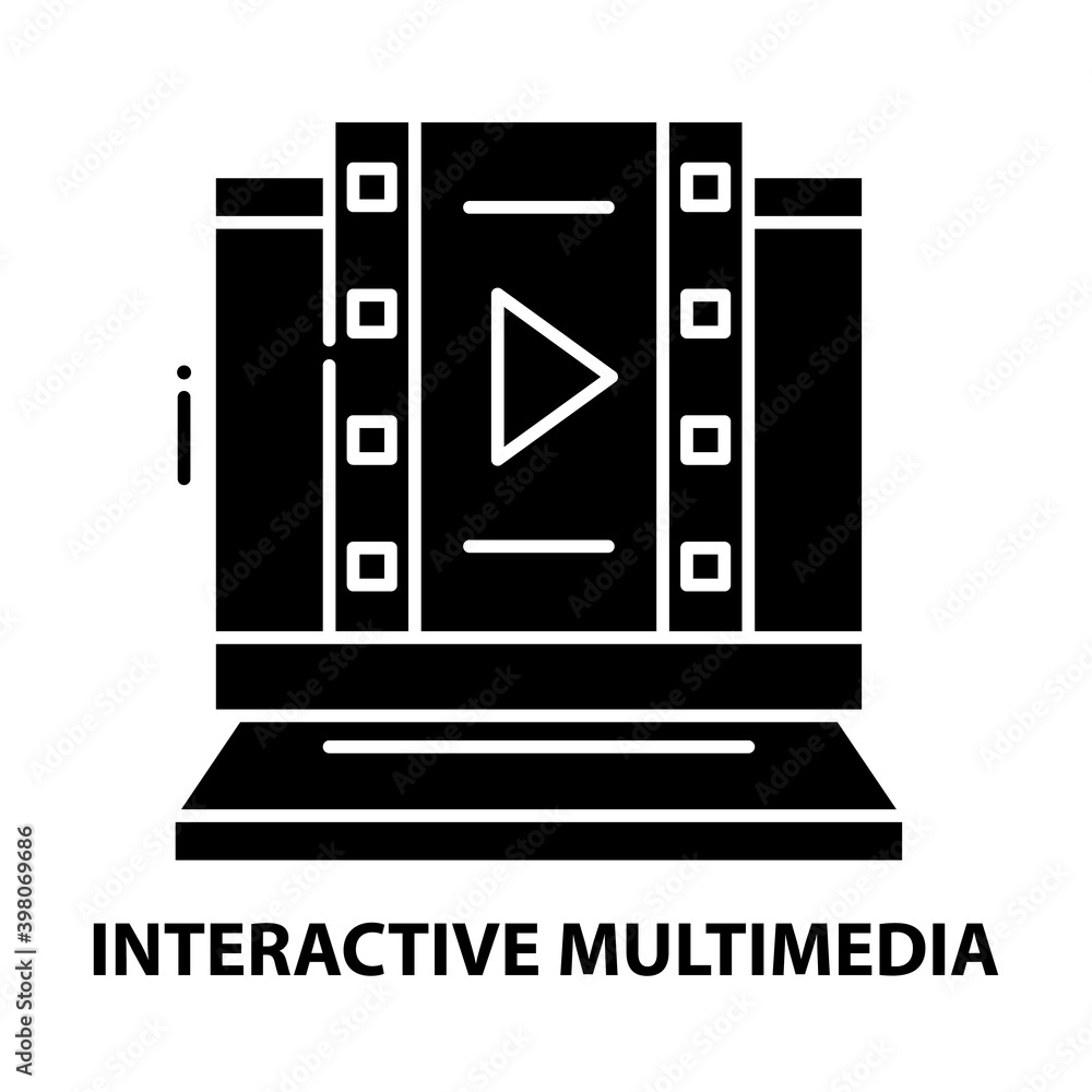 interactive multimedia icon, black vector sign with editable strokes, concept illustration interactive multimedia icon, black vector sign with editable strokes, concept illustration