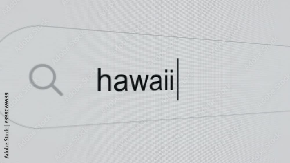 Hawaii - Internet browser search bar typing destination text with camera movement. Hawaii - Internet browser search bar typing destination text with camera movement.