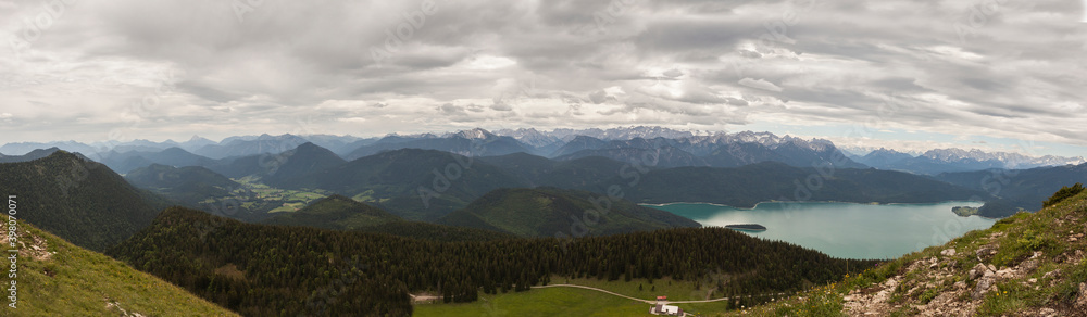 Mountain panorama from Jochberg mountain, Bavaria, Germany