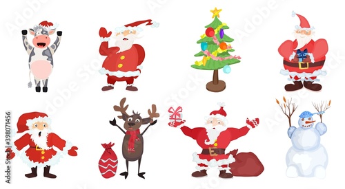 characters santa snowman elk and other flat style © antondzyna
