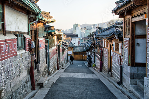 Photography Bukchon Hanok Village is a Korean traditional village, The traditional village is composed of lots of alleys, hanok and is preserved to show a 600-year-old urban environment