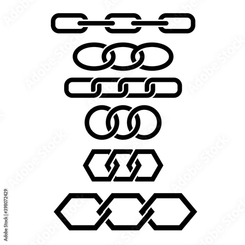 Set of Different Chain Isolated on White Background.