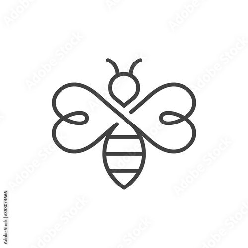 Bee black vector icon. Stylized logo symbol.