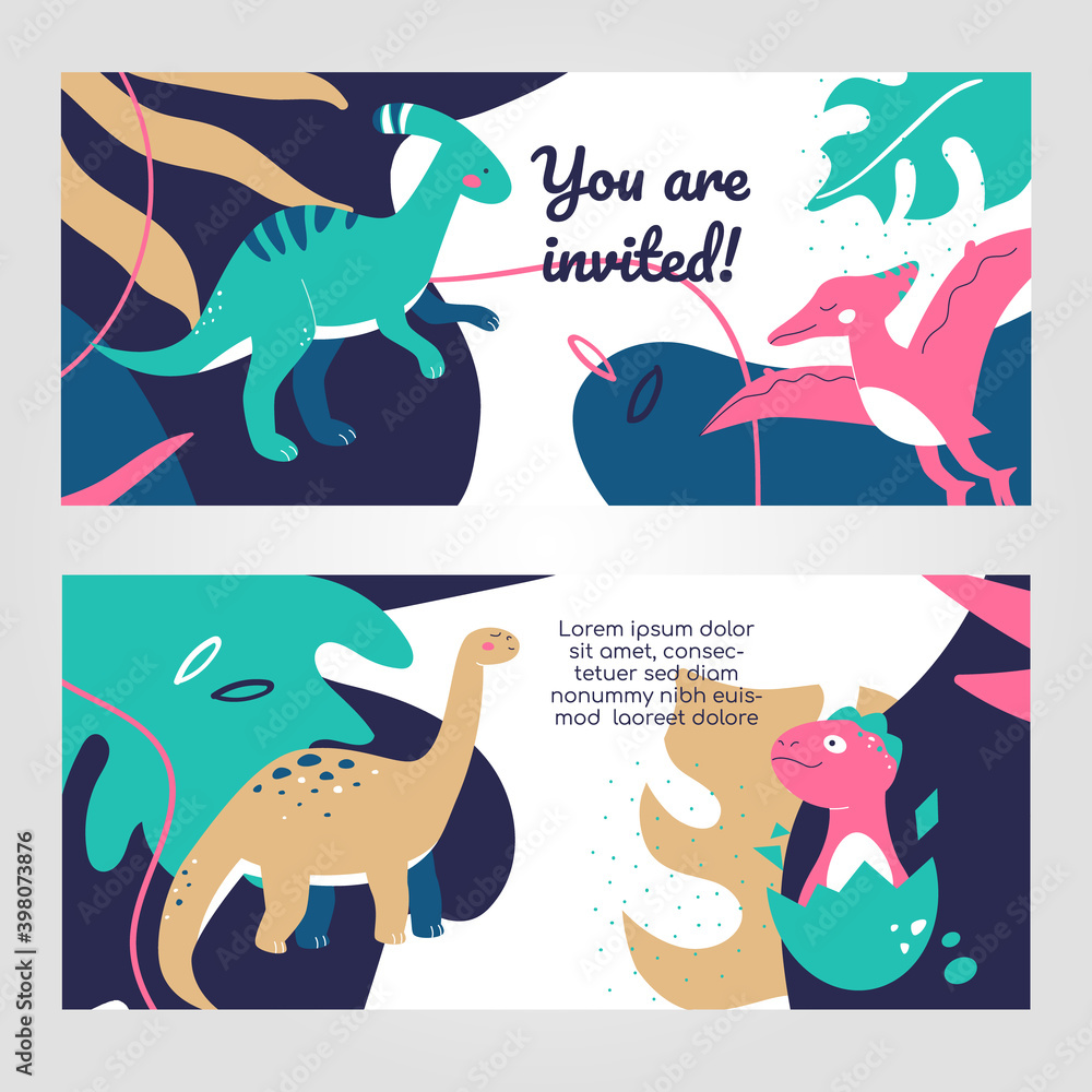 Cute dinosaurs - flat design style web banners Cute dinosaurs - flat design style web banners