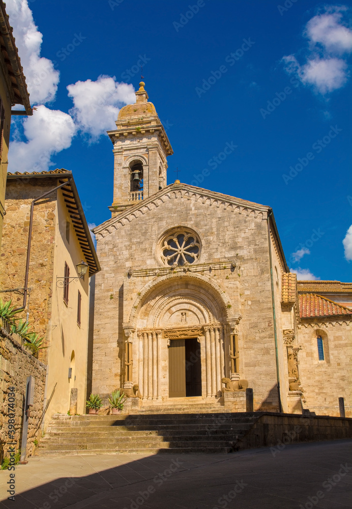 The Collegiata dei Santi Quirico e Giulitta in the historic medieval village of San Quirico D'Orcia, Siena Province, Tuscany, Italy
