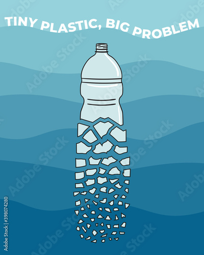 The plastic bottle breaks up into small pieces