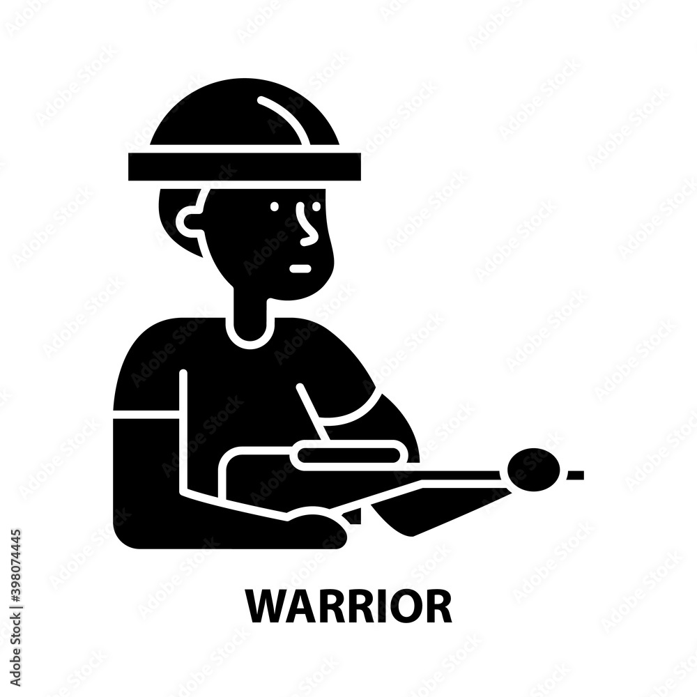 warrior icon, black vector sign with editable strokes, concept illustration warrior icon, black vector sign with editable strokes, concept illustration