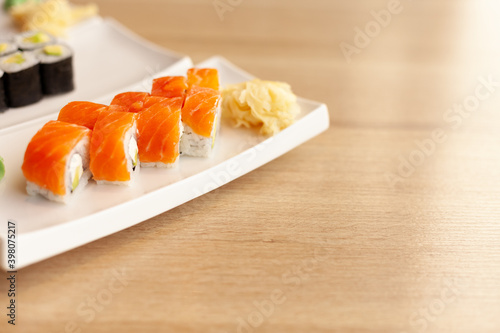 Traditional japanese sushi in square plates