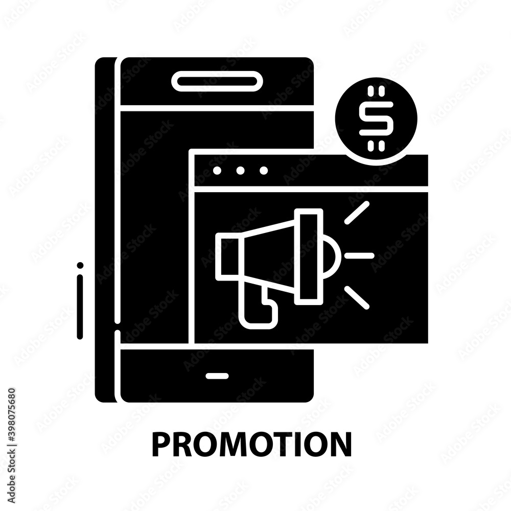 promotion icon, black vector sign with editable strokes, concept illustration promotion icon, black vector sign with editable strokes, concept illustration