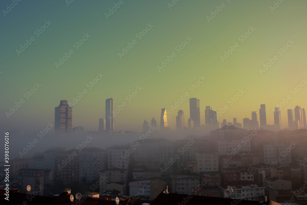 the city prepare to be ready for new day, yellow sky, the cityscape