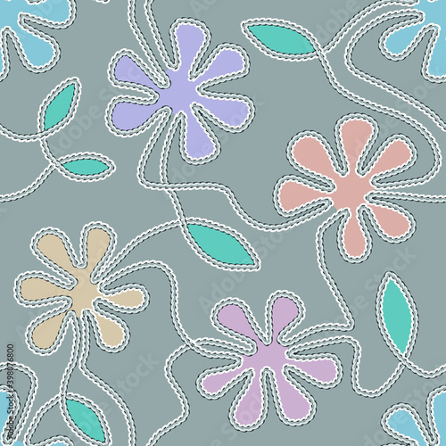 Seamless Pattern with Embroidered Flowers.