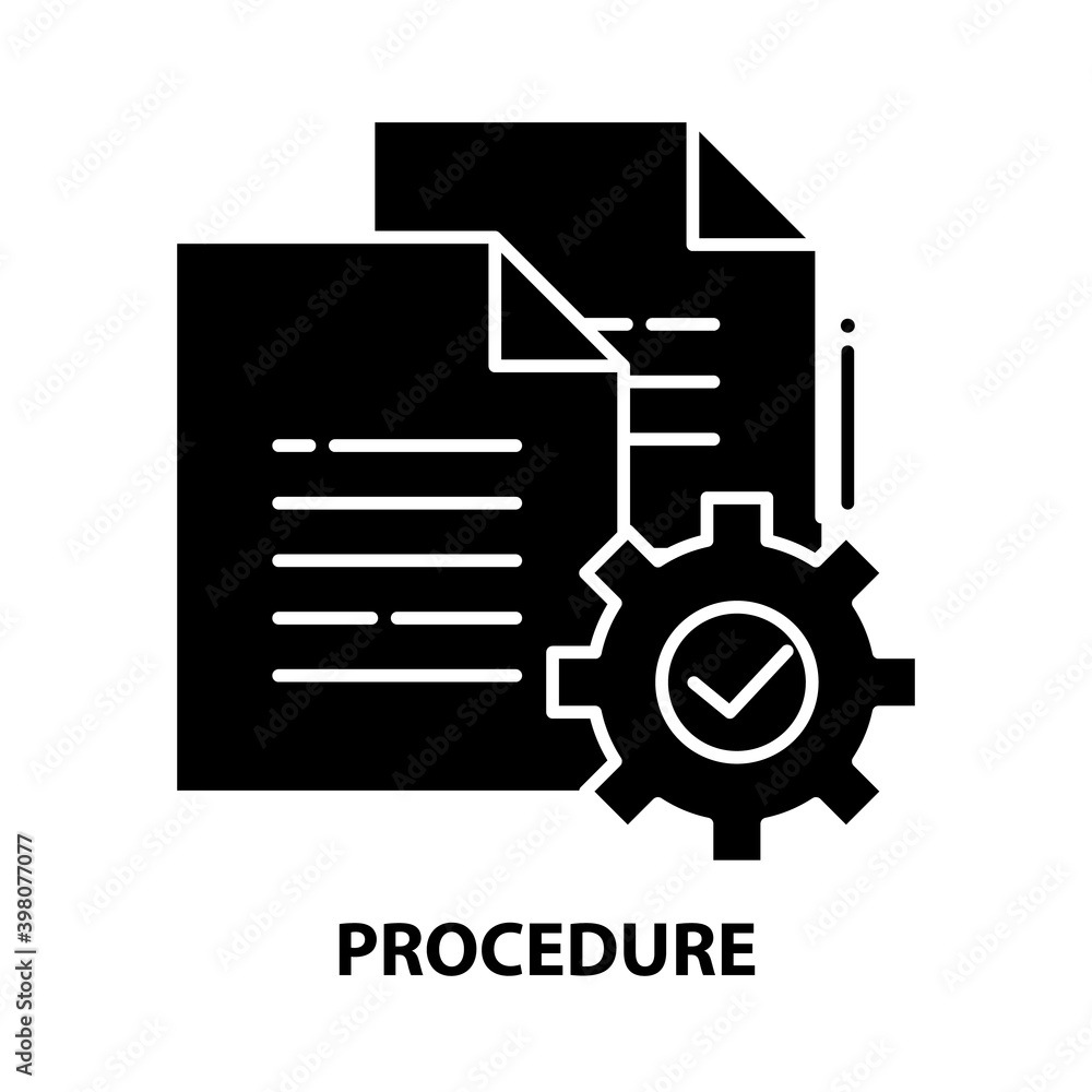 procedure icon, black vector sign with editable strokes, concept illustration procedure icon, black vector sign with editable strokes, concept illustration