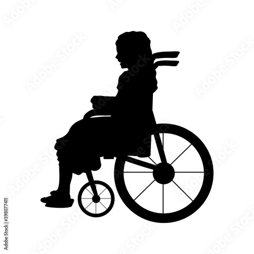 Silhouette child girl sitting in wheelchair