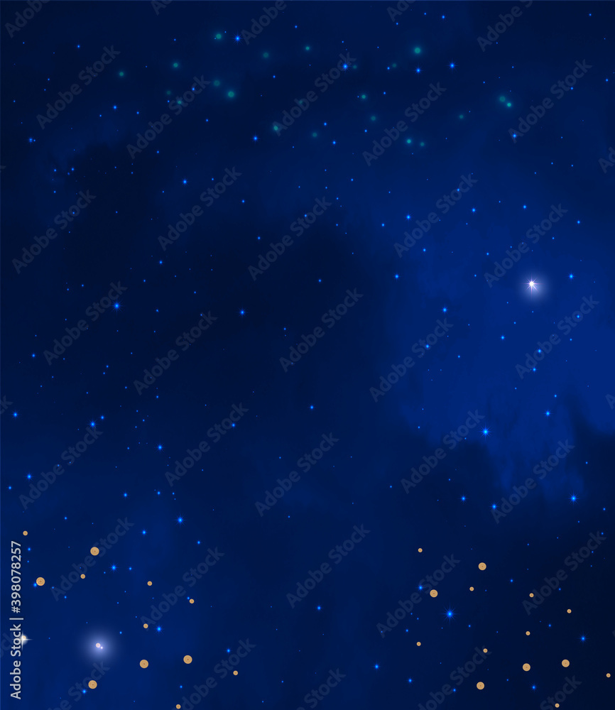 Night dark blue sky with sparkling stars.  Vector background. 