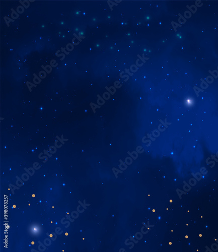 Night dark blue sky with sparkling stars.  Vector background. 