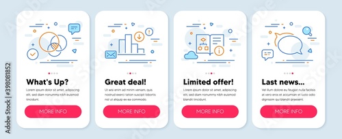 Set of Education icons, such as Technical algorithm, Euler diagram, Decreasing graph symbols. Mobile screen mockup banners. Talk bubble line icons. Vector photo